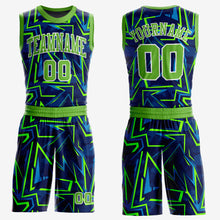 Load image into Gallery viewer, Custom Royal Neon Green-White Music Festival Round Neck Sublimation Basketball Suit Jersey
