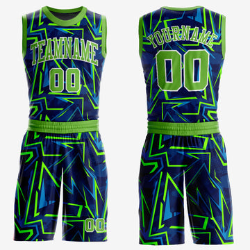 Custom Royal Neon Green-White Music Festival Round Neck Sublimation Basketball Suit Jersey