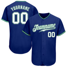 Load image into Gallery viewer, Custom Royal White Kelly Green-Gray Authentic Baseball Jersey
