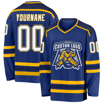 Custom Royal White Navy-Gold Hockey Jersey