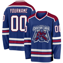 Load image into Gallery viewer, Custom Royal White-Maroon Hockey Jersey
