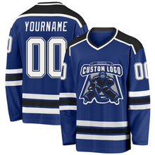 Load image into Gallery viewer, Custom Royal White-Black Hockey Jersey
