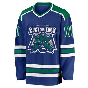 Custom Royal Kelly Green-White Hockey Jersey