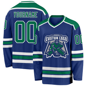 Custom Royal Kelly Green-White Hockey Jersey