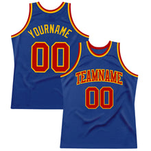 Load image into Gallery viewer, Custom Royal Red-Gold Authentic Throwback Basketball Jersey
