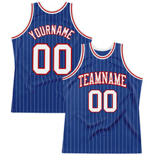 Load image into Gallery viewer, Custom Royal White Pinstripe White-Red Authentic Basketball Jersey
