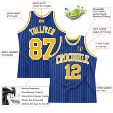Load image into Gallery viewer, Custom Royal White Pinstripe Gold-White Authentic Basketball Jersey
