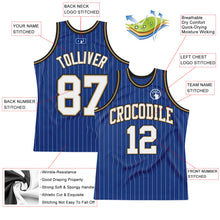 Load image into Gallery viewer, Custom Royal White Pinstripe White Old Gold-Black Authentic Basketball Jersey
