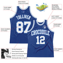 Load image into Gallery viewer, Custom Royal White Pinstripe White-Light Blue Authentic Basketball Jersey
