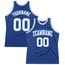 Load image into Gallery viewer, Custom Royal White Pinstripe White-Light Blue Authentic Basketball Jersey
