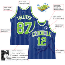 Load image into Gallery viewer, Custom Royal White Pinstripe Neon Green-White Authentic Basketball Jersey
