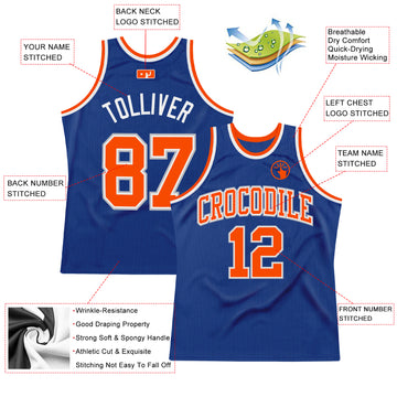 Custom Royal Orange-Gray Authentic Throwback Basketball Jersey