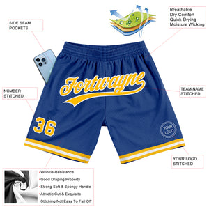 Custom Royal Gold-White Authentic Throwback Basketball Shorts