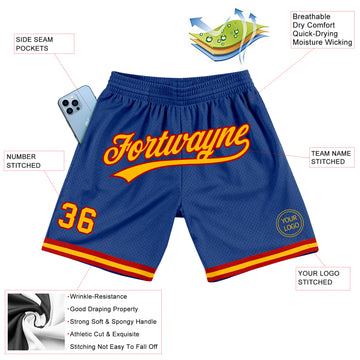 Custom Royal Gold-Red Authentic Throwback Basketball Shorts