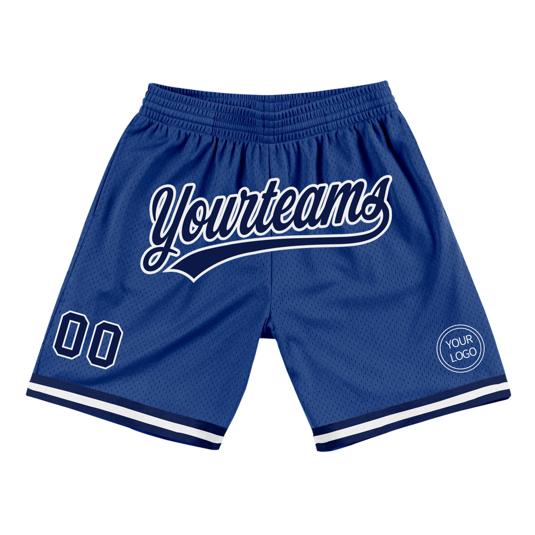 Custom Royal Navy-White Authentic Throwback Basketball Shorts