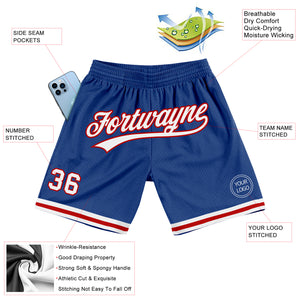 Custom Royal White-Red Authentic Throwback Basketball Shorts