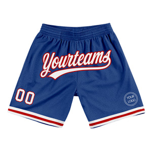 Custom Royal White-Red Authentic Throwback Basketball Shorts