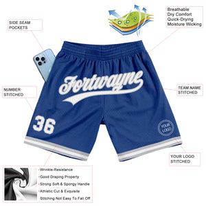 Custom Royal White-Gray Authentic Throwback Basketball Shorts