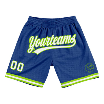Custom Royal White-Neon Green Authentic Throwback Basketball Shorts
