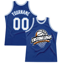 Load image into Gallery viewer, Custom Royal White-Light Blue Authentic Throwback Basketball Jersey
