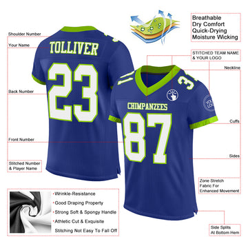 Custom Royal White-Neon Green Mesh Authentic Football Jersey