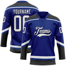 Load image into Gallery viewer, Custom Royal White-Black Hockey Lace Neck Jersey
