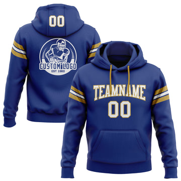 Custom Stitched Royal White-Old Gold Football Pullover Sweatshirt Hoodie