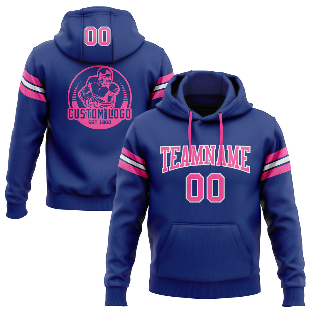 Custom Stitched Royal Pink-White Football Pullover Sweatshirt Hoodie