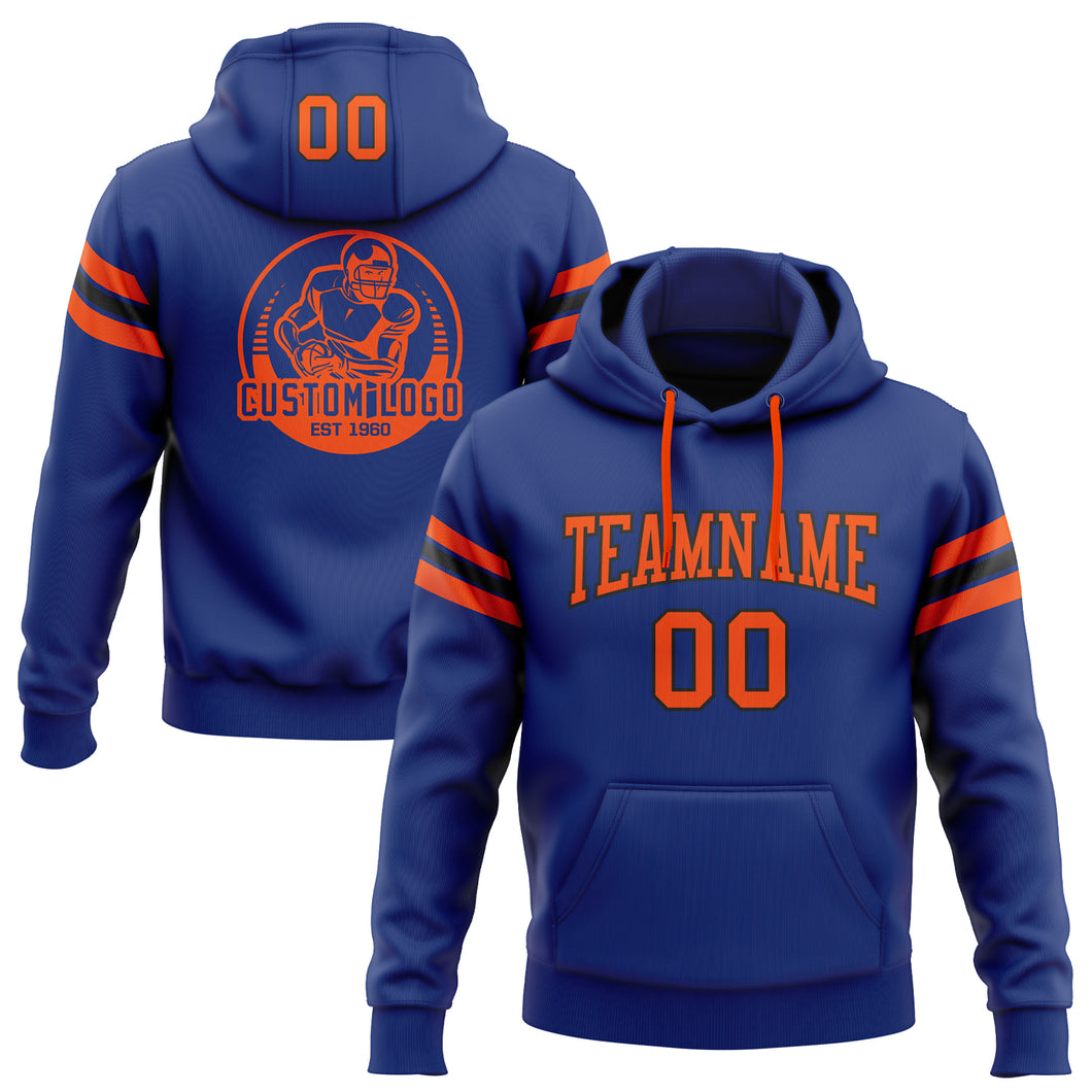 Custom Stitched Royal Orange-Black Football Pullover Sweatshirt Hoodie