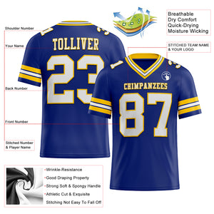 Custom Royal White-Yellow Mesh Authentic Football Jersey