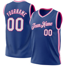 Load image into Gallery viewer, Custom Royal White-Pink Authentic Throwback Basketball Jersey
