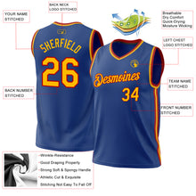 Load image into Gallery viewer, Custom Royal Gold-Red Authentic Throwback Basketball Jersey
