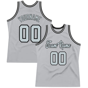 Custom Gray Silver-Black Authentic Throwback Basketball Jersey