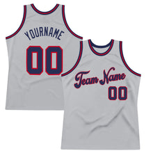 Load image into Gallery viewer, Custom Gray Navy-Red Authentic Throwback Basketball Jersey
