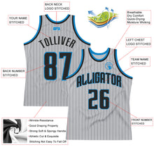 Load image into Gallery viewer, Custom Gray Black Pinstripe Black-Blue Authentic  Basketball Jersey

