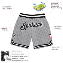 Load image into Gallery viewer, Custom Gray Black Pinstripe Black-White Authentic Basketball Shorts
