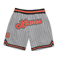 Load image into Gallery viewer, Custom Gray Black Pinstripe Orange-Black Authentic Basketball Shorts
