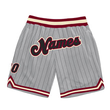 Load image into Gallery viewer, Custom Gray Black Pinstripe Black-Maroon Authentic Basketball Shorts
