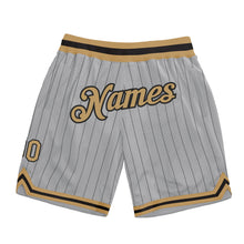 Load image into Gallery viewer, Custom Gray Black Pinstripe Old Gold-Black Authentic Basketball Shorts
