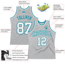 Load image into Gallery viewer, Custom Gray White-Teal Authentic Throwback Basketball Jersey
