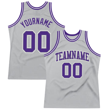 Custom Gray Purple-White Authentic Throwback Basketball Jersey