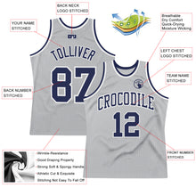 Load image into Gallery viewer, Custom Gray Navy-White Authentic Throwback Basketball Jersey
