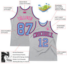 Load image into Gallery viewer, Custom Gray Light Blue-Pink Authentic Throwback Basketball Jersey

