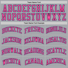 Load image into Gallery viewer, Custom Gray Light Blue-Pink Authentic Throwback Basketball Jersey

