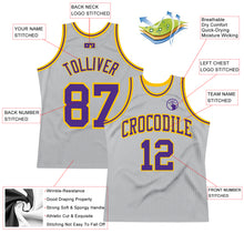 Load image into Gallery viewer, Custom Gray Purple-Gold Authentic Throwback Basketball Jersey
