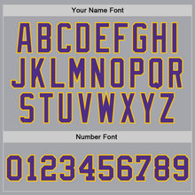 Load image into Gallery viewer, Custom Gray Purple-Gold Authentic Throwback Basketball Jersey
