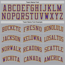 Load image into Gallery viewer, Custom Gray Purple-Gold Authentic Throwback Basketball Jersey
