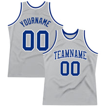 Load image into Gallery viewer, Custom Gray Royal-White Authentic Throwback Basketball Jersey
