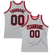 Load image into Gallery viewer, Custom Gray Black-Red Authentic Throwback Basketball Jersey
