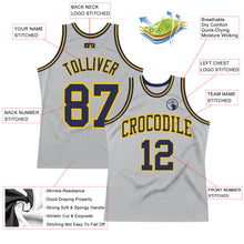 Load image into Gallery viewer, Custom Gray Navy-Gold Authentic Throwback Basketball Jersey
